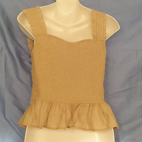 Rebelion Again Beige Size Medium Crochet Boho Ruffle Crop Cotton - Picture 2 of 3